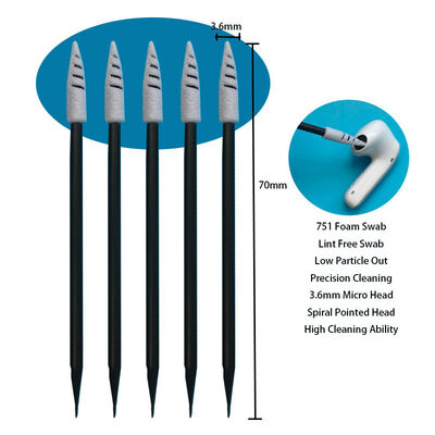 751 Без линта Черная ручка Спиральная конечная автомобильная чистка Детализированный мазок Пеновой наконечник Чистая комната Мазок для чистки наушников