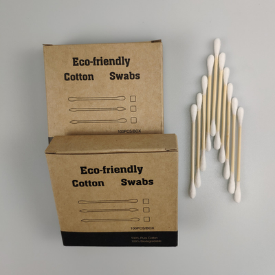 Пробирка бутона хлопка Biodegradable бамбуковой ручки ECO двойная главная в бумажной коробке